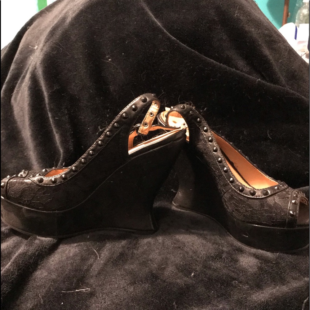 Black lace and studded Wedged heels